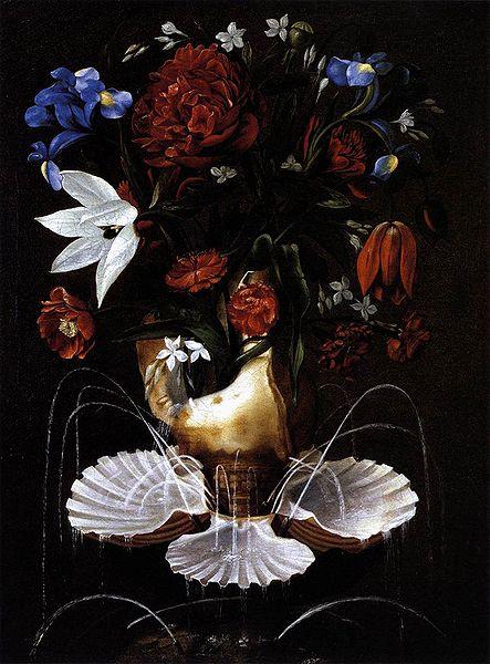 Juan de  Espinosa Still-Life with Shell Fountain and Flowers oil painting image